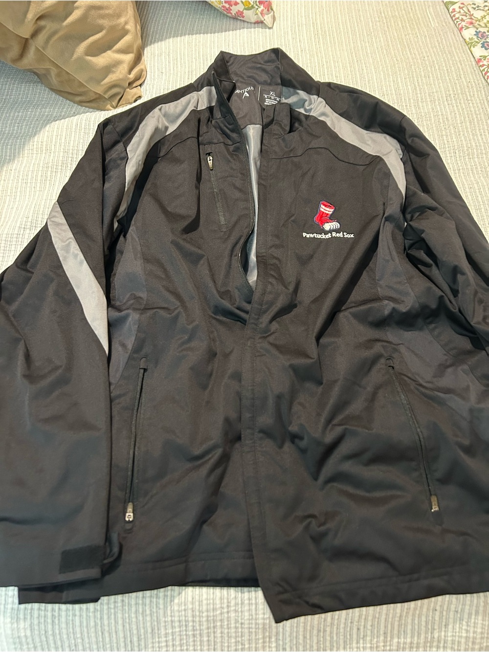 Antigua Black and Gray Pawtucket Red Sox Windbreaker Jacket